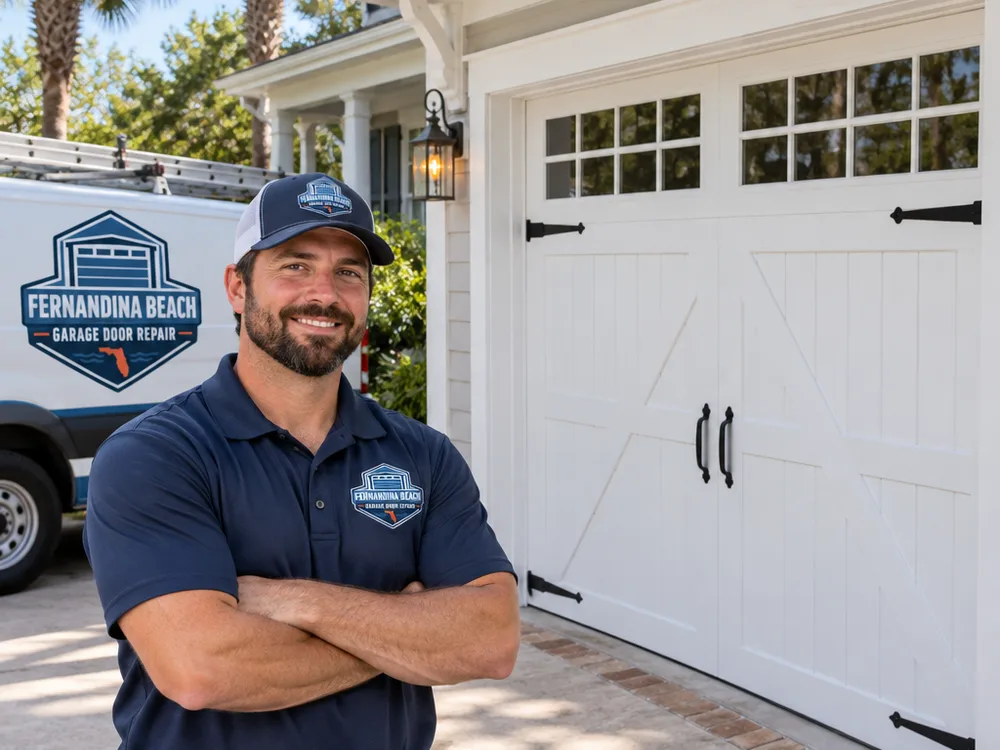 Carriage-house style garage door with decorative hardware on a traditional home exterior